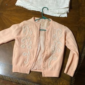 1950s cardigan. Pink.  Pearl embellish